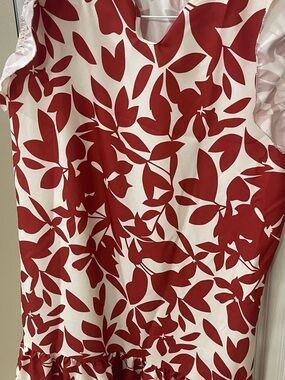 SHEIN Red and White Leaf Print Sleeveless Dress